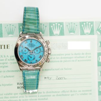 2002 Rolex Cosmograph Daytona 'Beach' 116519, 40mm, White Gold, Turquoise Roman, Box & Papers