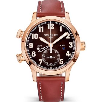 Patek Philippe Calatrava Pilot Travel Time 7234R-001 Wristwatch, Brown Leather Strap, Brown Dial