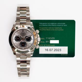 2023 Rolex Cosmograph Daytona, 116509, 40mm, White Gold, Steel & Black Dial, Oyster Bracelet, Box & Papers