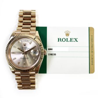 2019 Rolex Day-Date 40 228235, President Bracelet, Rose Gold, Sundust Diamond, Box & Papers