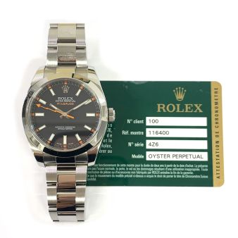 Rolex Milgauss 116400 WristWatch Black & Orange Dial Clear Crystal