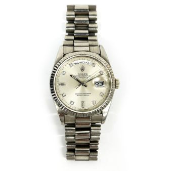 1993 Rolex Day-Date 36, President Bracelet, White Gold, Silver Diamond Dial, 18239, Watch Only