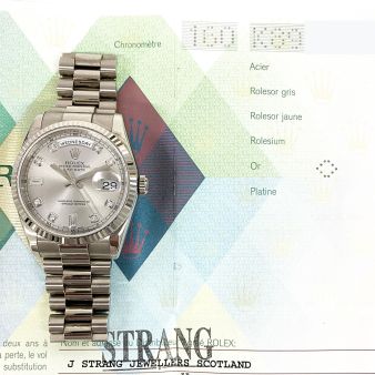 2003 Rolex Day-Date 36, President Bracelet, White Gold, Silver Diamond Dial, 118239, Box & Papers