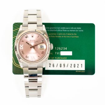 2021 Rolex Datejust 36, 126234, White Gold & Steel, Pink Roman VI/IX Diamond, Oyster Bracelet, Box & Papers