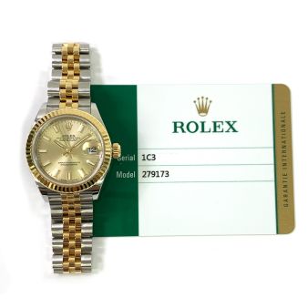 Rolex Lady-Datejust 28 279173 Wristwatch, Jubilee Bracelet, Champagne Index Dial, Fluted Bezel