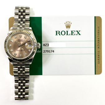 Rolex Lady-Datejust 28 279174 Wristwatch Pink Diamond Dial Jubilee Bracelet Fluted Bezel