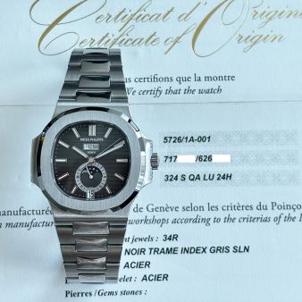 Buy Patek Philippe Nautilus 5726A-001 Wristwatch, Black Dial, Leather Bracelet