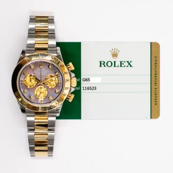 2016 Rolex Cosmograph Daytona, 116523, 40mm, Steel & Gold, Black Mother of Pearl Roman, Box & Papers