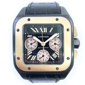 2022 Cartier Santos 100 Chronograph Extra Large W2020004, 54.9mm, Titanium & Rose Gold, Black Roman, Papers Only