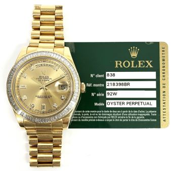 Rolex Day-Date II, 41mm, President Bracelet, Yellow Gold, Champagne Diamond Dial, 218398BR, Box & Papers