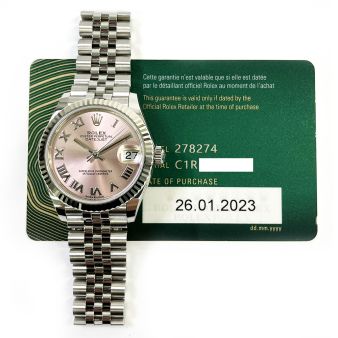 2023 Rolex Datejust 31, 278274, Steel & White Gold, Pink Roman Dial, Jubilee Bracelet, Box & Papers