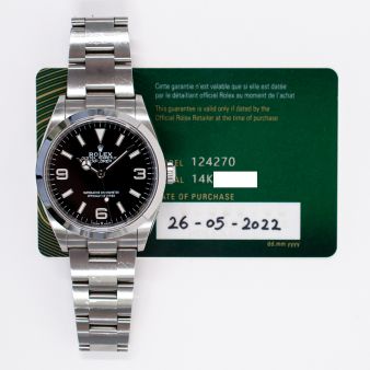 2022 Rolex Explorer, 124270, Steel, Black Dial, Oyster Bracelet, Box & Papers