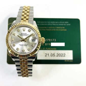 2022 Rolex Lady-Datejust 279173, Steel & Yellow Gold, Silver Diamond, Box & Papers