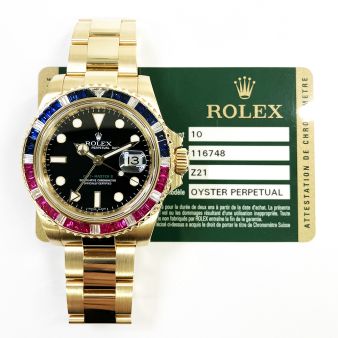 2011 Rolex GMT-Master II 116758SARU, 40mm, Yellow Gold, Sapphire, Ruby, & Diamond Bezel, Box & Papers