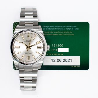 2021 Rolex Oyster Perpetual 41, 124300, Steel, Silver Dial, Oyster Bracelet, Box & Papers