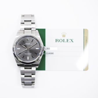 2015 Rolex Oyster Perpetual 39, 114300, Steel, Dark Rhodium, Oyster Bracelet, Box & Papers
