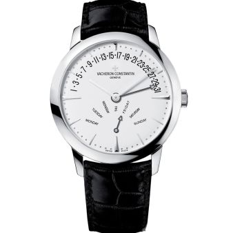 Vacheron Constantin Patrimony Retrograde Day-Date 86020/000G-9508 Wristwatch, Black Leather Strap, Silver Dial