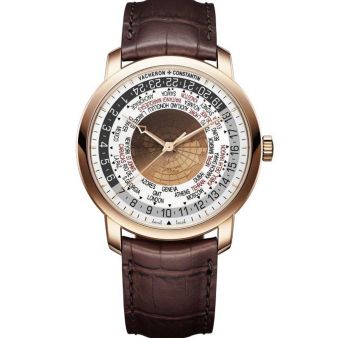 Vacheron Constantin Traditionnelle World Time 86060/000G-8985 Wristwatch, Brown Leather Strap, Silver Dial