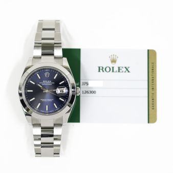2019 Rolex Datejust 41, 126300, Steel, Bright Blue Index Dial, Oyster Bracelet, Box & Papers