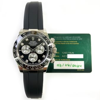 2024 Rolex Cosmograph Daytona 126519LN, 40mm, White Gold, Black & Steel Diamond Dial, Box & Papers
