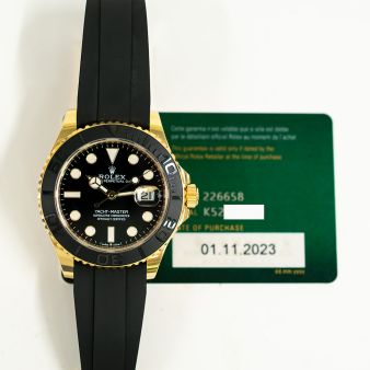 2023 Rolex Yacht-Master 42, 226658, Yellow Gold, Black Dial, Oysterflex Bracelet, Box & Papers