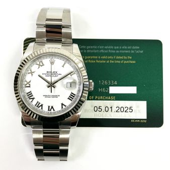 2025 Rolex Datejust 41 126334, Steel & White Gold, White Roman, Box & Papers
