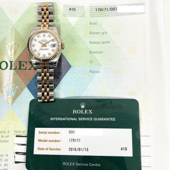2005 Rolex Lady-Datejust 179171, 26mm, Steel & Rose Gold, White Diamond, Box & Papers