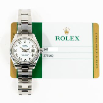 2019 Rolex Lady-Datejust, 279160, 28mm, Steel, White Roman, Oyster Bracelet, Box & Papers