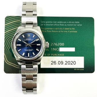 2020 Rolex Oyster Perpetual 28 276200, Steel, Bright Blue Dial, Box & Papers