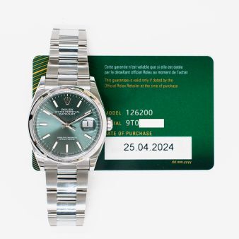 2024 Rolex Datejust 36, 126200, Steel, Mint Green Index Dial, Oyster Bracelet, Box & Papers