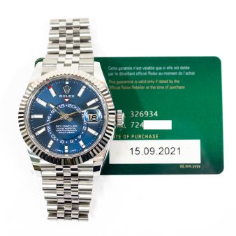 2021 Rolex Sky-Dweller, 326934, 42mm, Steel & White Gold, Blue Dial, Jubilee Bracelet, Box & Papers
