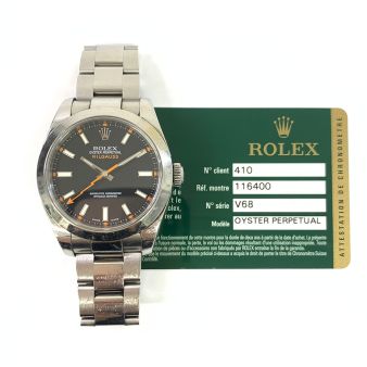 Rolex Milgauss 116400 Wrist Watch Black & Orange Dial Clear Crystal