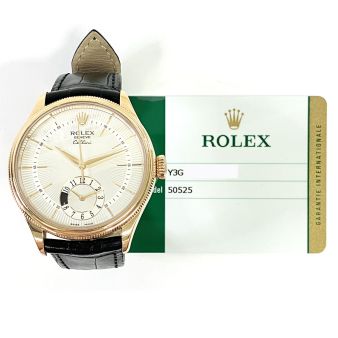 Rolex Cellini Dual Time, Silver Guilloche Dial, Rose Gold, 50525