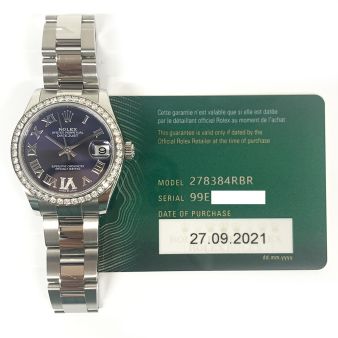 Rolex Datejust 31 278384RBR Wristwatch, Oyster Bracelet, Aubergine Roman VI Diamond Dial, Diamond Bezel