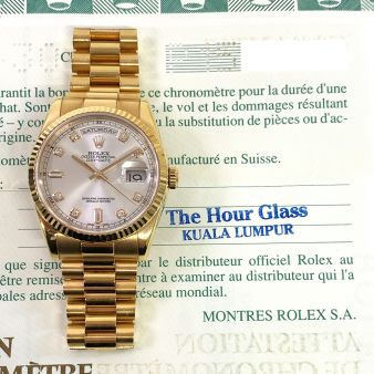 Rolex Day-Date 36 118235 Wristwatch, President Bracelet, Pink Diamond Dial, Fluted Bezel