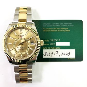 Rolex Sky-Dweller 326933 Wristwatch, Oyster Bracelet, Champagne Dial, Fluted Bezel
