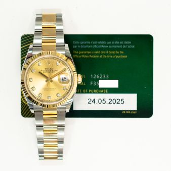 2025 Rolex Datejust 36, 126233, Champagne Diamond Dial, Steel & Gold, Oyster Bracelet