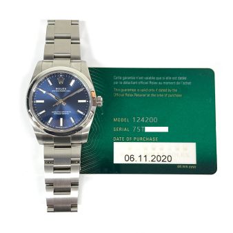 Rolex Oyster Perpetual 34 124200 Wristwatch, Oyster Bracelet, Bright Blue Dial, Smooth Bezel