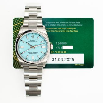 2025 Rolex Oyster Perpetual 36, 126000, Steel, Turquoise 'Tiffany' Blue, Oyster Bracelet, Box & Papers