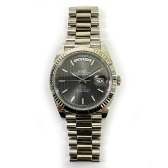 Rolex Day-Date 40 228239 Wristwatch, Slate Stripe Motif Dial, President Bracelet, Fluted Bezel