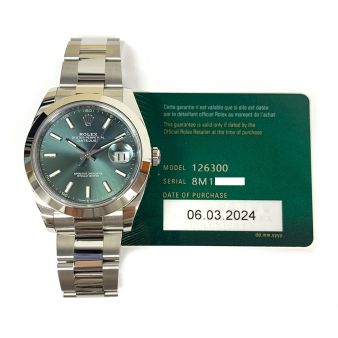 Rolex Datejust 41mm 126300, Mint Green Index, Steel, Oyster Bracelet