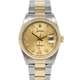Rolex Datejust 36 16233 Wristwatch, Oyster Bracelet, Champagne Jubilee Diamond Dial, Fluted Bezel