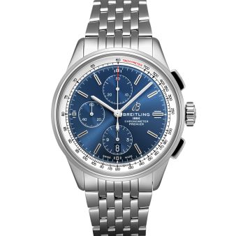 Breitling, Premier Chronograph 42, A13315351C1A1 Wristwatch, Blue Dial, Steel Bracelet