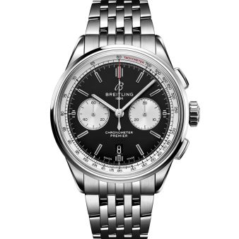 Breitling, Premier B01 Chronograph 42, AB0118371B1A1 Wristwatch, Black Dial, Steel Bracelet