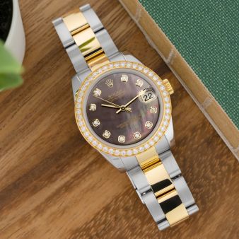 Rolex Datejust 31, 178383, Steel & Gold, Black Mother of Pearl Diamond Dial, Oyster Bracelet, Renewed