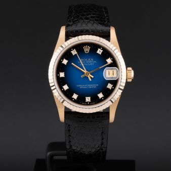 Rolex Datejust 31, 68278, Yellow Gold, Blue Vignette Diamond Dial, Leather Strap, Renewed
