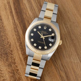 Rolex Datejust 41, 126333, Steel & Yellow Gold, Bright Black Diamond Dial, Oyster Bracelet, Renewed
