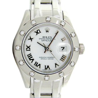 Rolex Datejust Pearlmaster White Gold White Bold Roman Dial Diamond Bezel 80319 Watch Chest