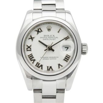 Rolex Lady Datejust Steel White Roman Dial 179160 Rehaut Oyster Watch Chest