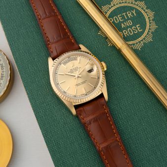 Rolex Day-Date 36, 18038, Yellow Gold, Champagne Dial, Leather Strap, Renewed